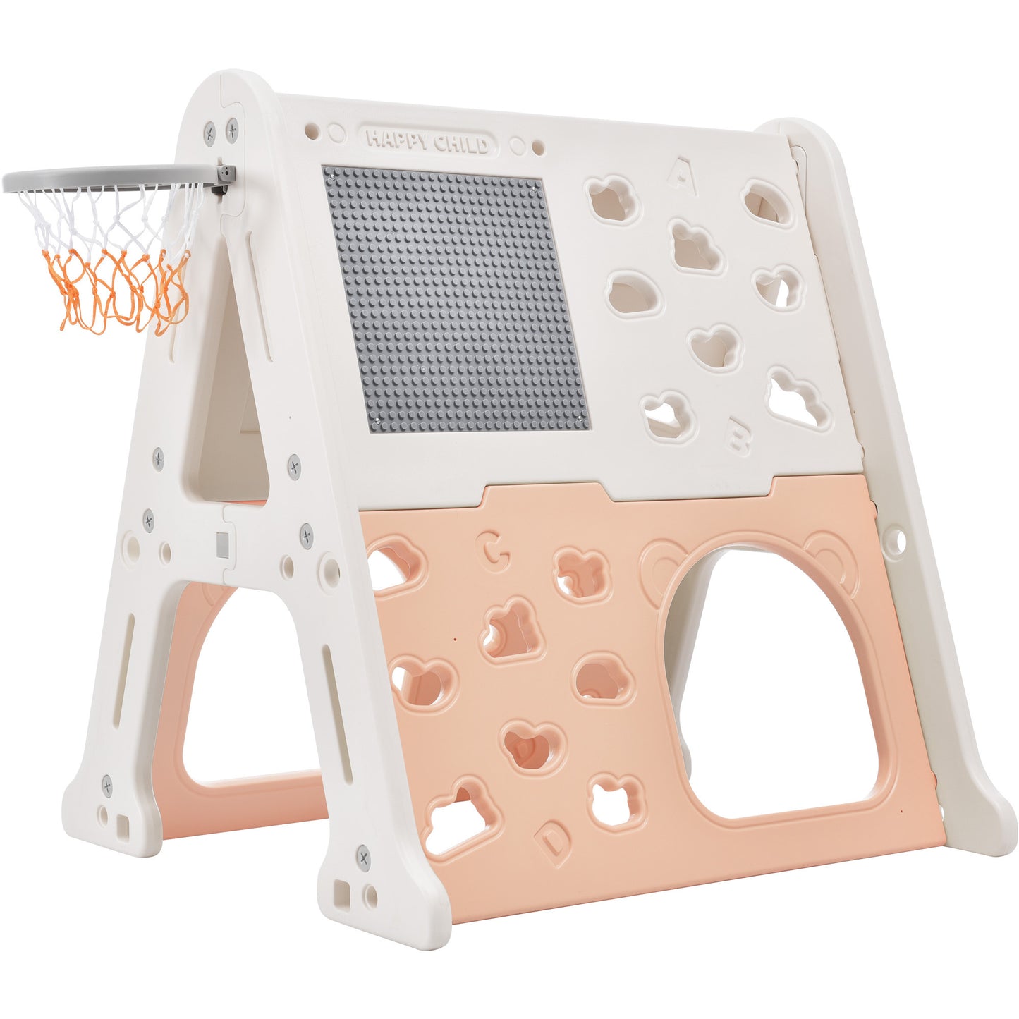 6-in-1 Toddler Climber and Swing Set Kids Playground Climber Swing Playset with Tunnel, Climber, Whiteboard,Toy Building Block Baseplates, Basketball Hoop Combination for Babies