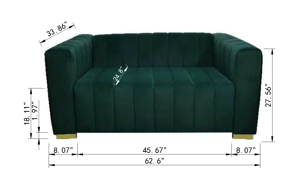 Chesterfield Inspired Dark Green Velvet Sofa Set with 3 Seater and Loveseat