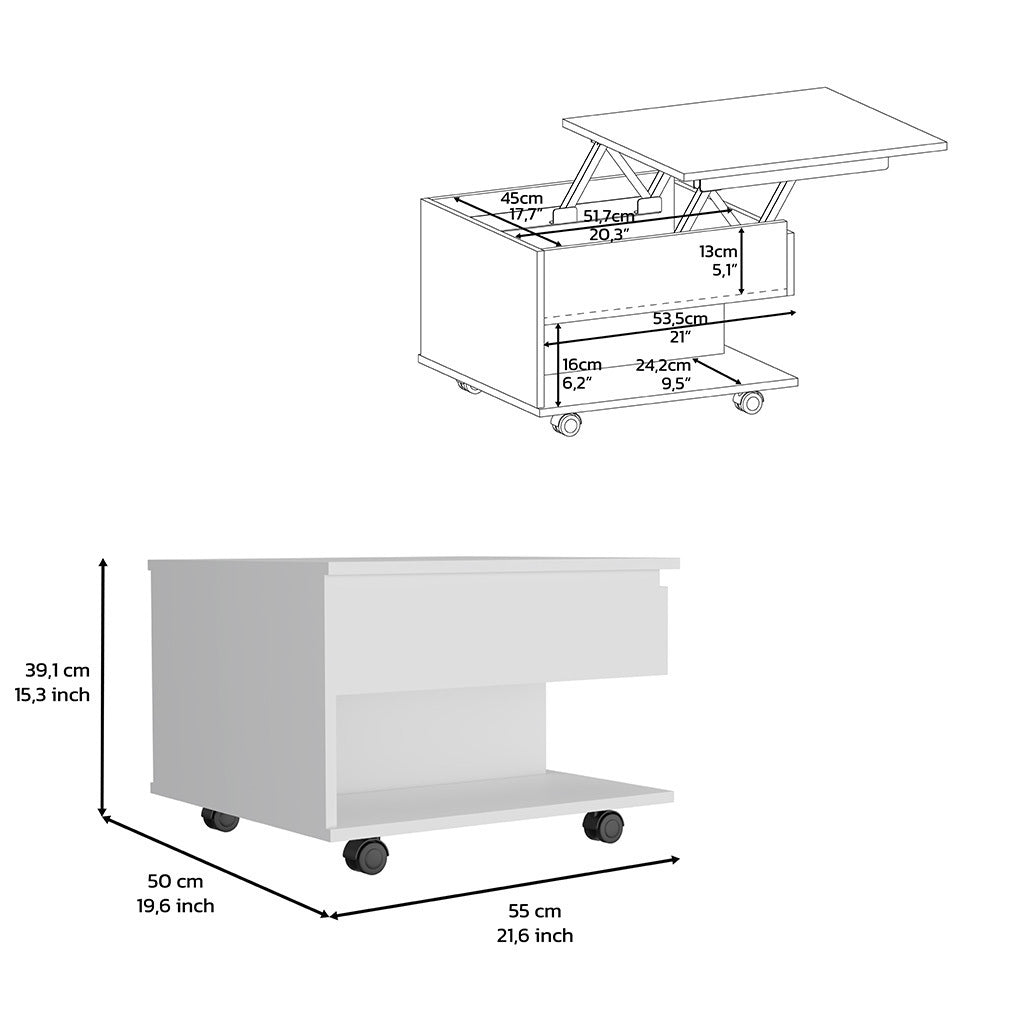 Mercuri Lift Top Coffee Table with Casters, White Finish