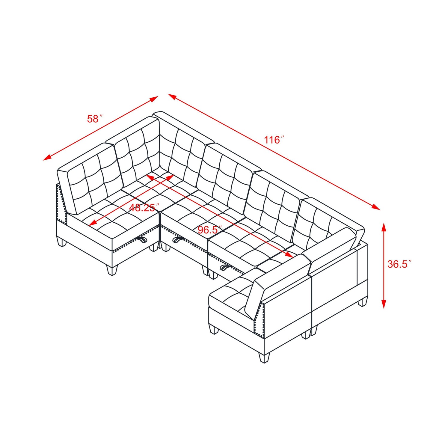 Navy Chenille U Shape Modular Sectional Sofa with DIY Combination