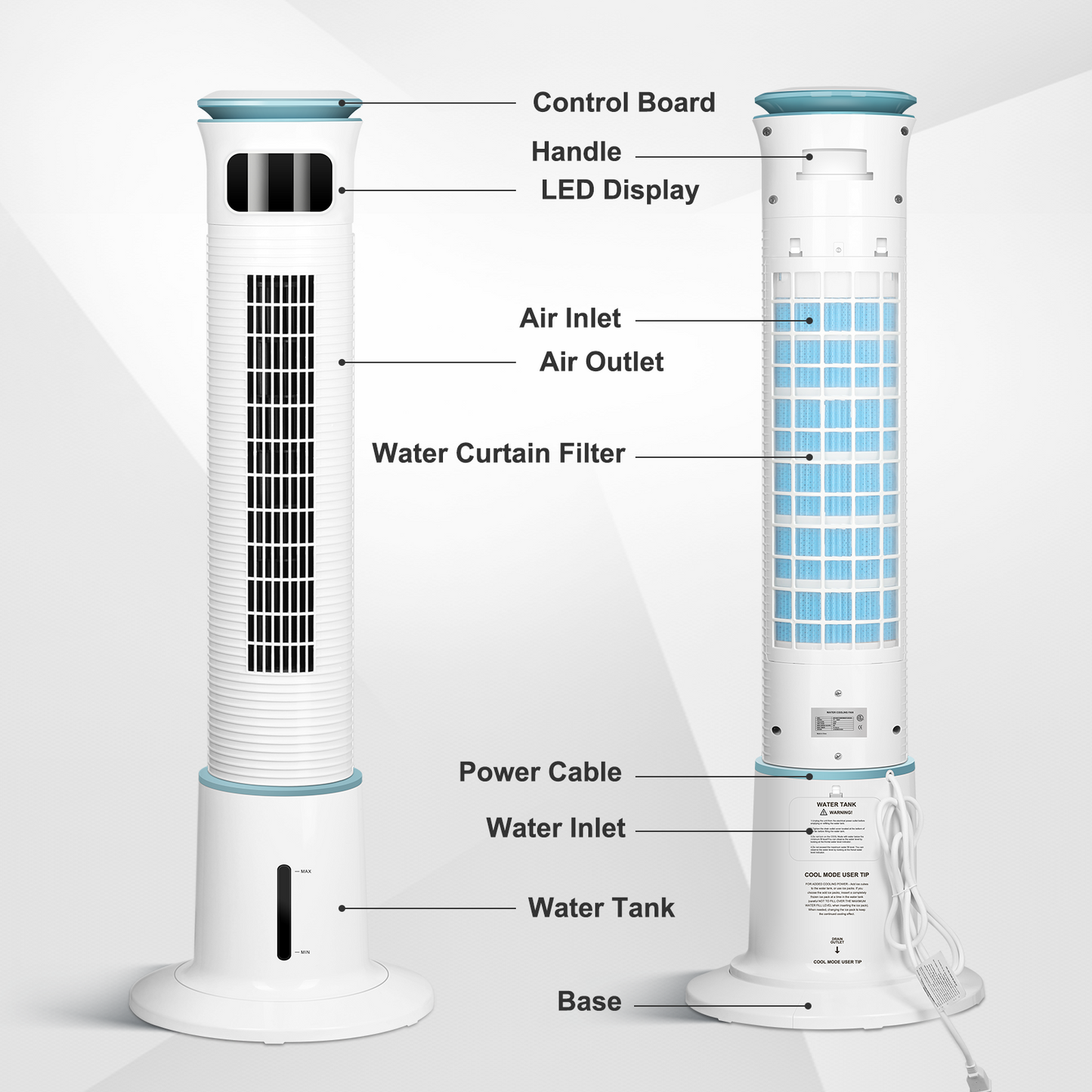 Refreshing Breeze Tower Fan with Mist Function, Adjustable Speeds & Timer, Low Noise, 43 Inches, White