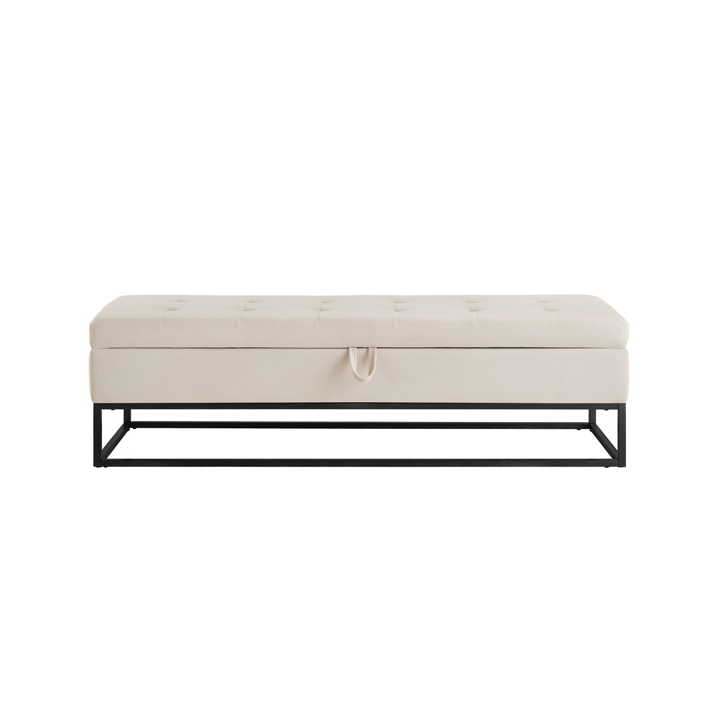 58.6" Bed Bench Metal Base with Storage Beige Velvet