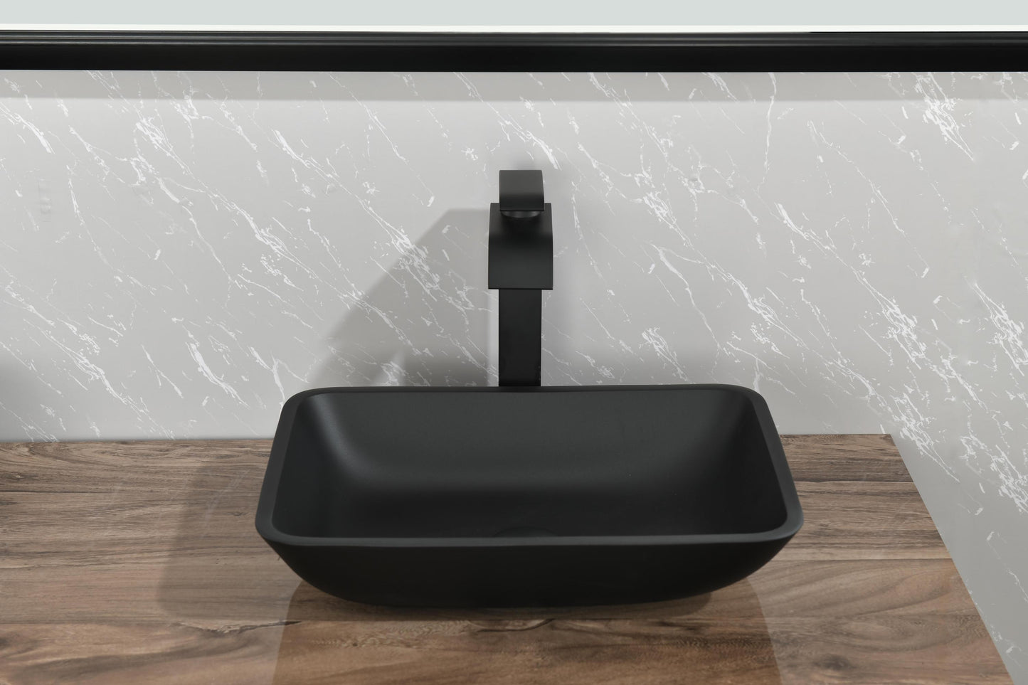 Black Matte Glass Vessel Bathroom Sink Set with Faucet and Drain