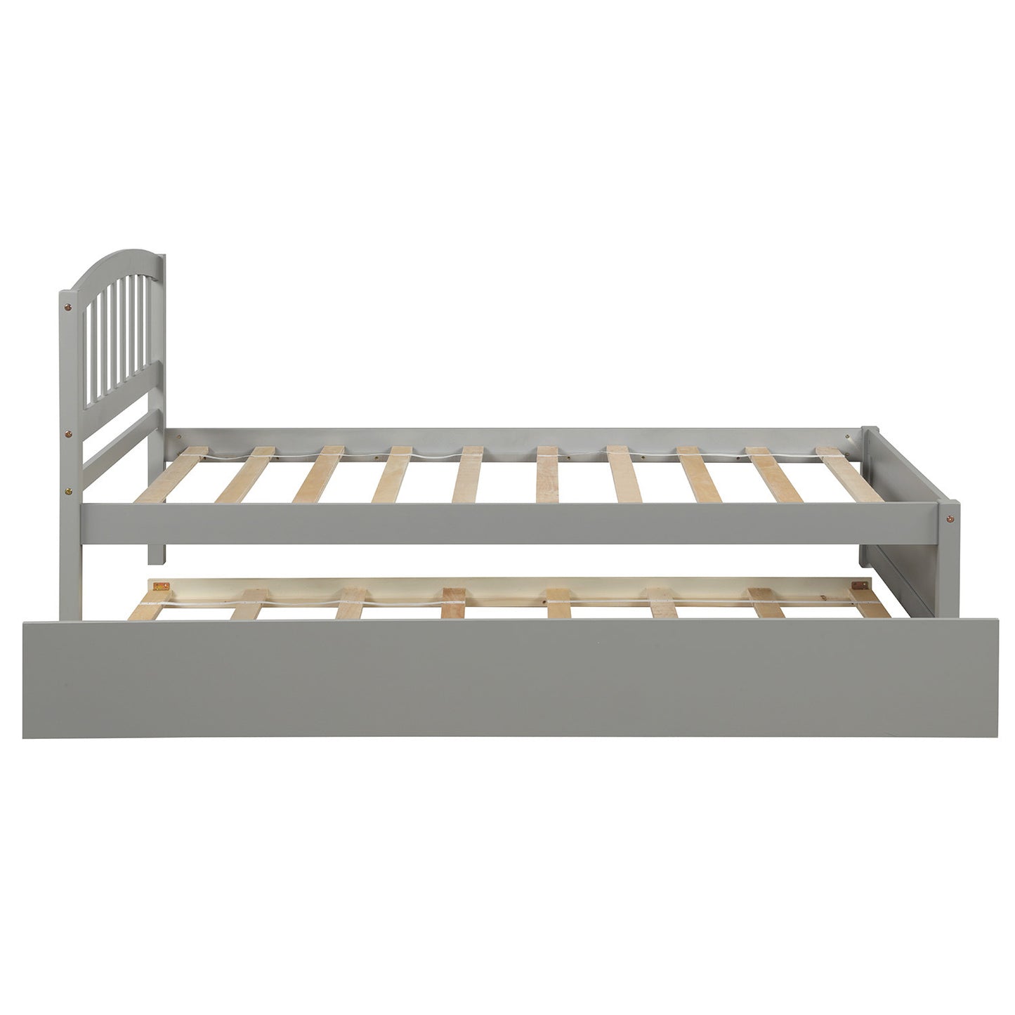 Twin size Platform Bed Wood Bed Frame with Trundle, Gray