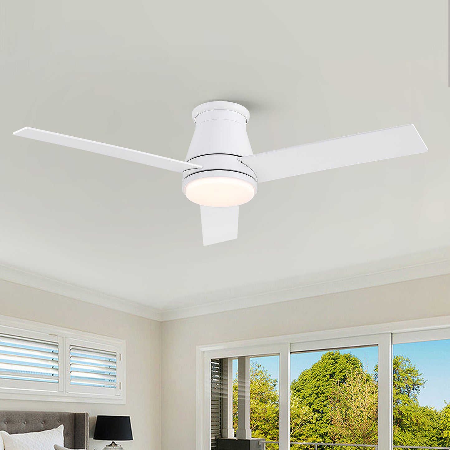 YUHAO 48 White Low Profile Ceiling Fan with LED Lights