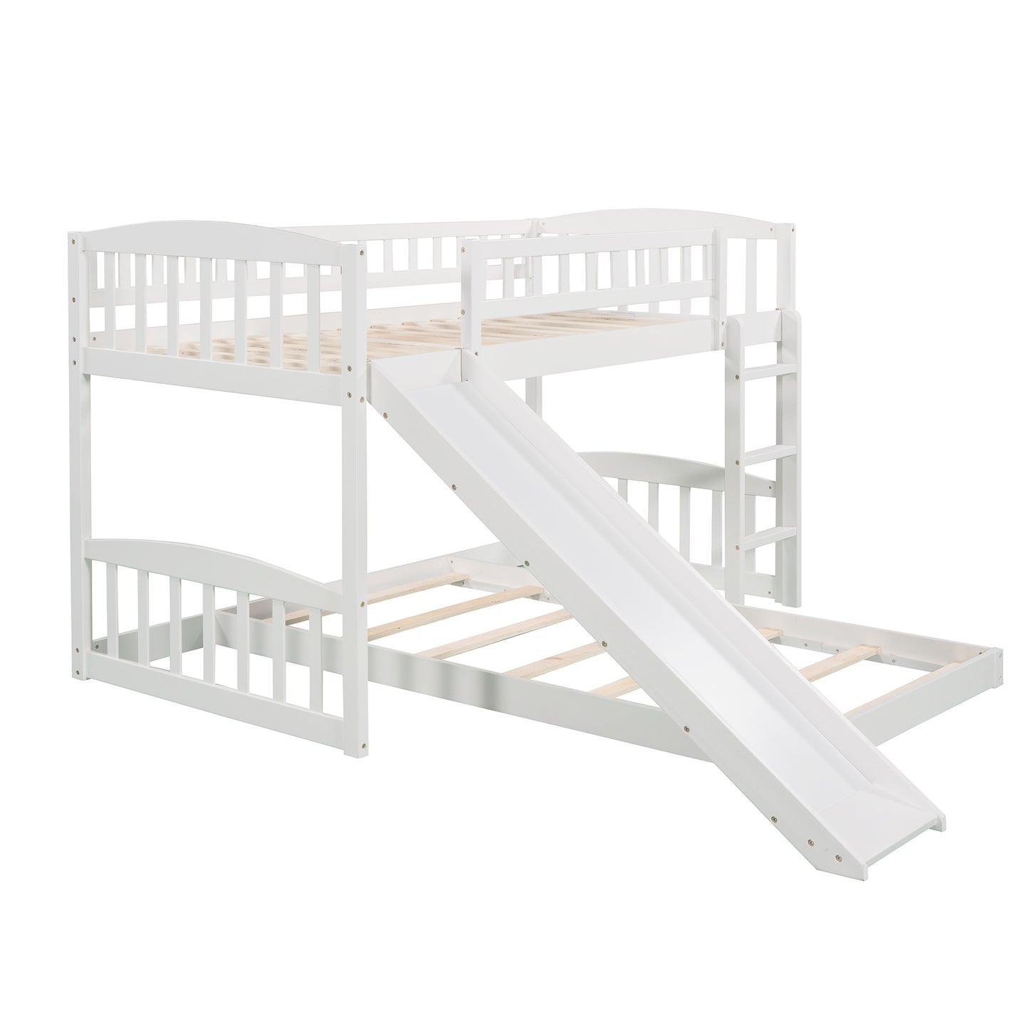 White Twin Bunk Bed with Slide, Ladder, and Space-Saving Design