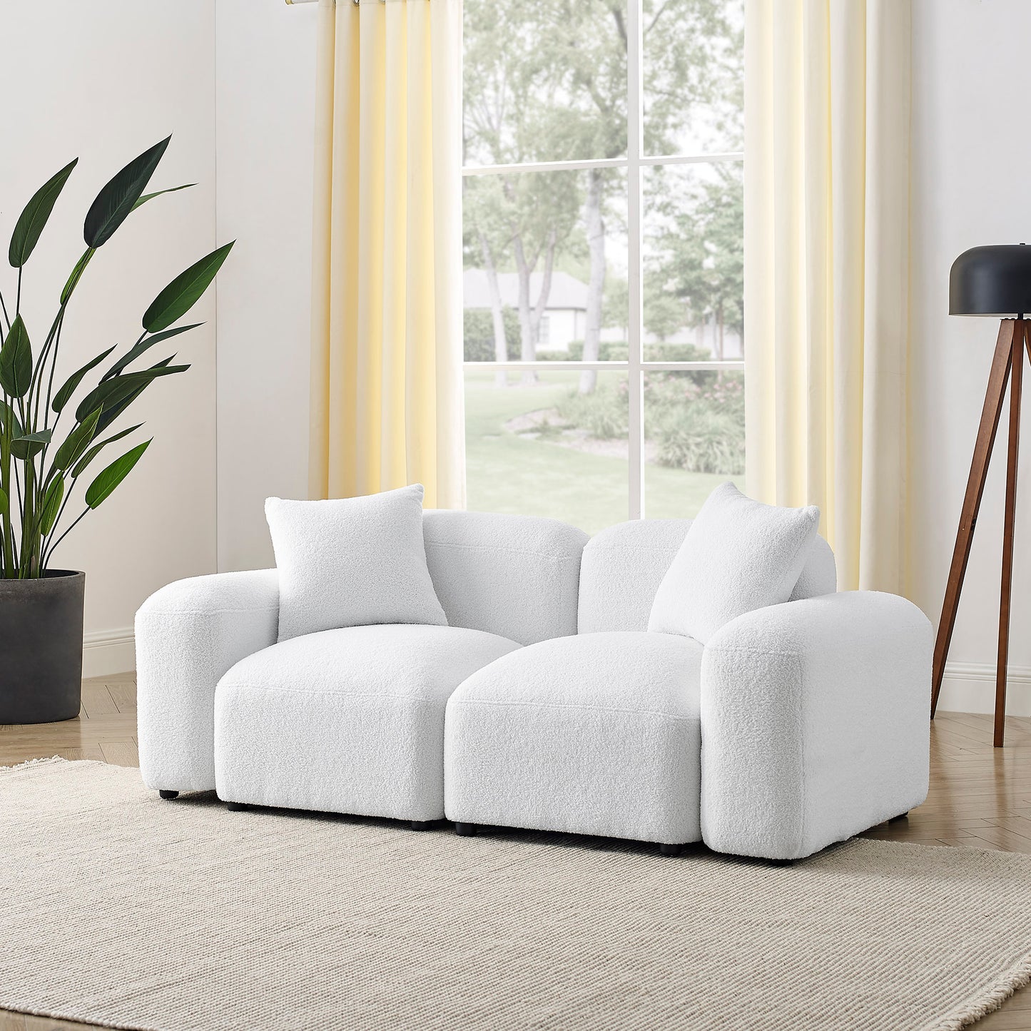 L-Shape Modular Sectional Sofa, DIY Combination,Teddy Fabric,White