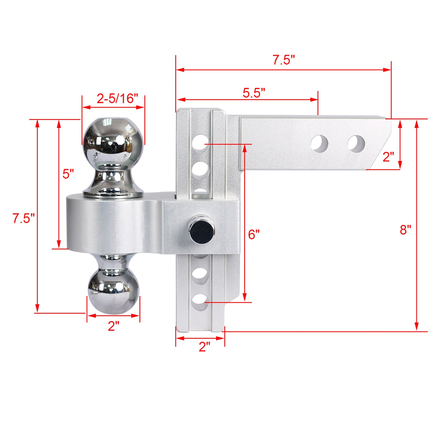 Adjustable Dual Ball Mount Trailer Hitch with 6 Drop and Rise