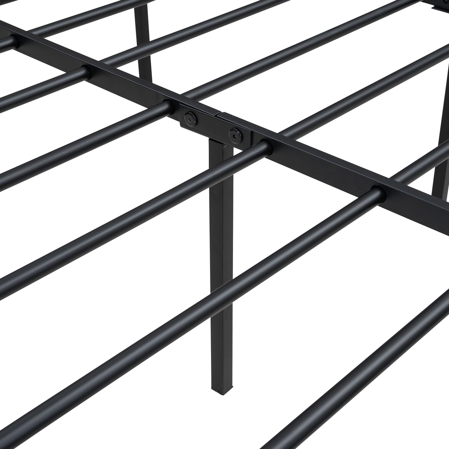 Queen Size Platform Bed, Metal and Wood Bed Frame with Headboard and Footboard , Black