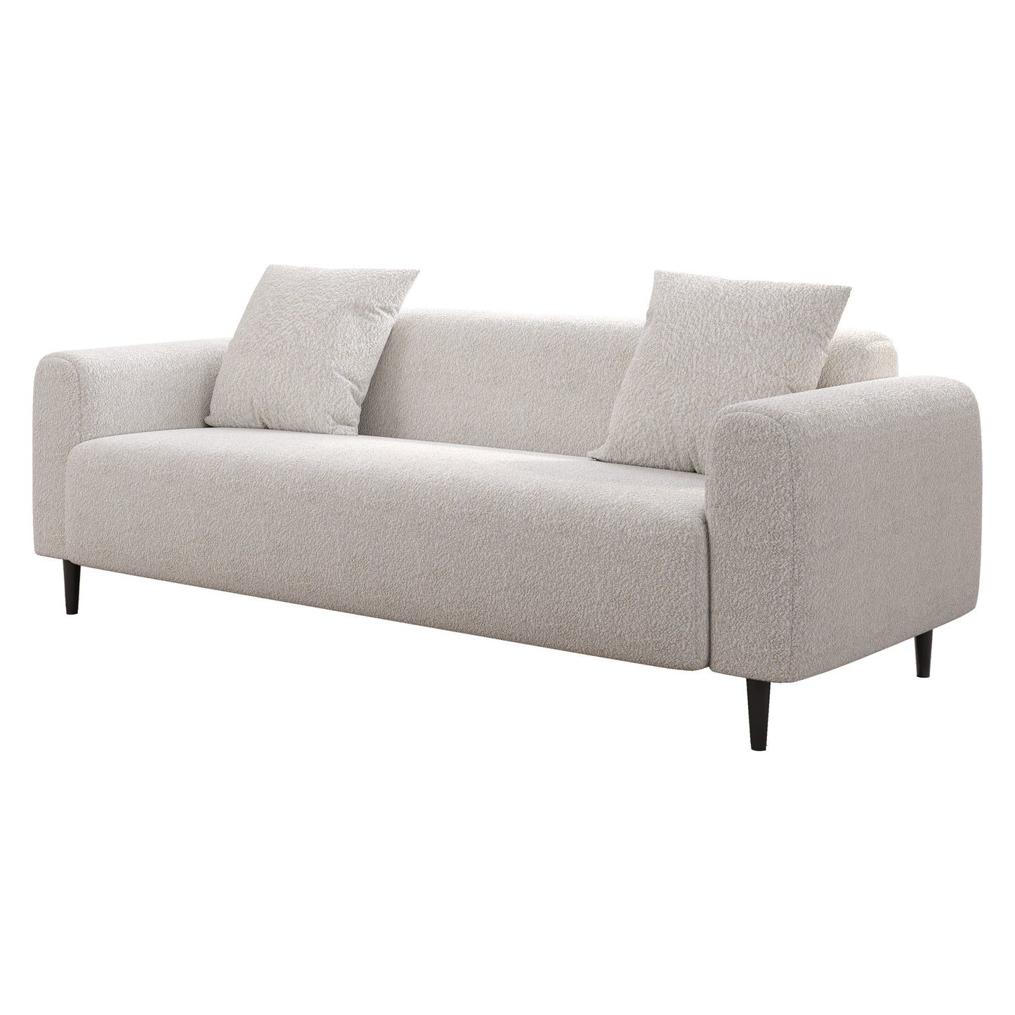 Spacious 77.2″ Modern Two-Seat Sofa in White Mohair Granular Velvet