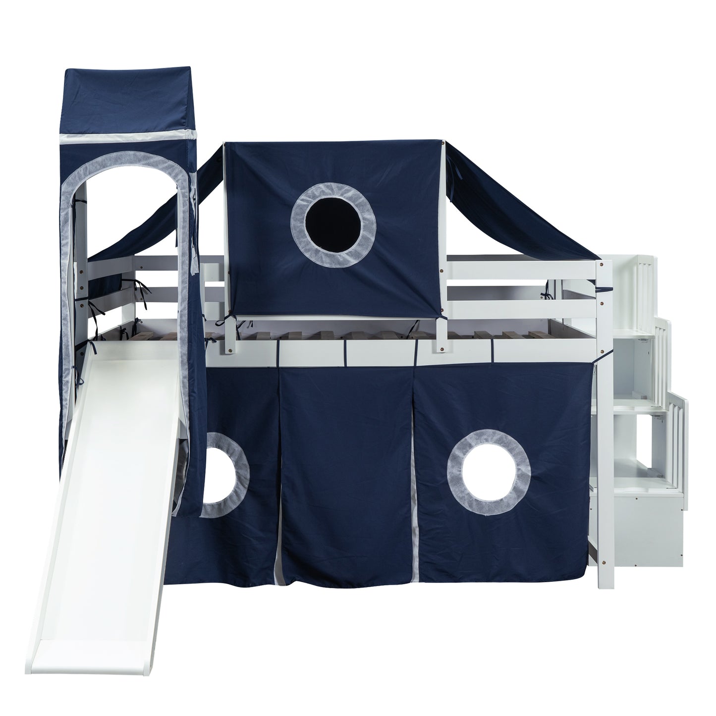 Full Size Loft Bed with Tent and Tower - Blue