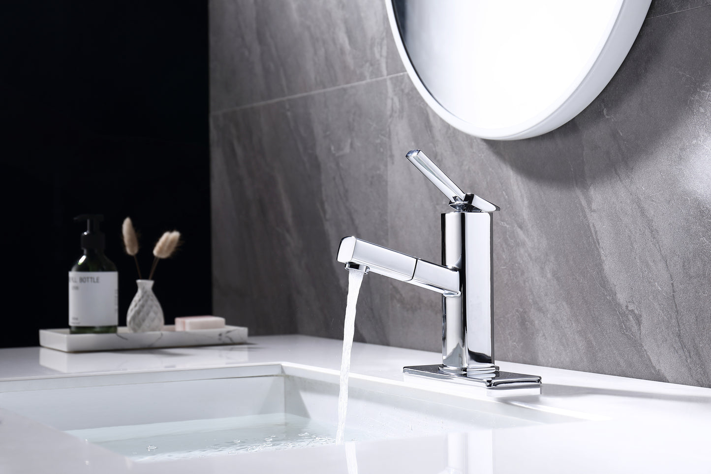 Sink Faucet with Pull Out Spout for Hot and Cold Water, Single Handle Basin Mixer Tap