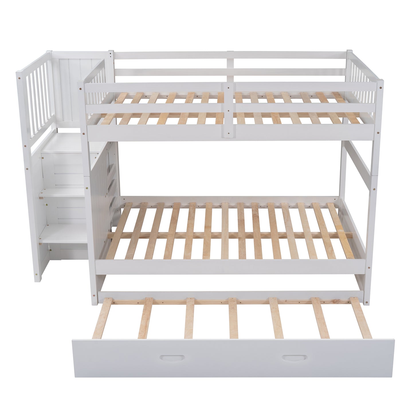 Staircase Full-Over-Full Bunk Bed with Twin Trundle and Storage Drawers - LT000026AAK