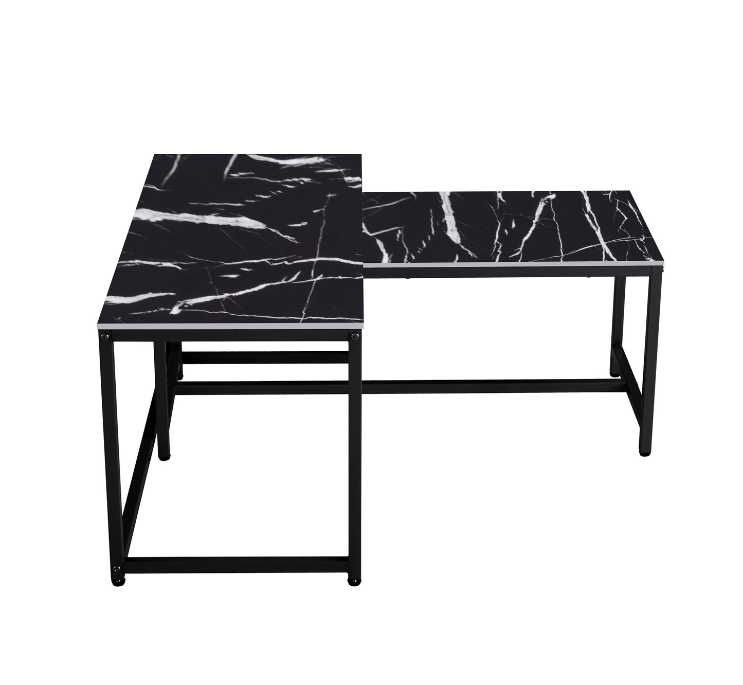 Elegant Marble Black Nesting Coffee Tables, 2-Piece Set