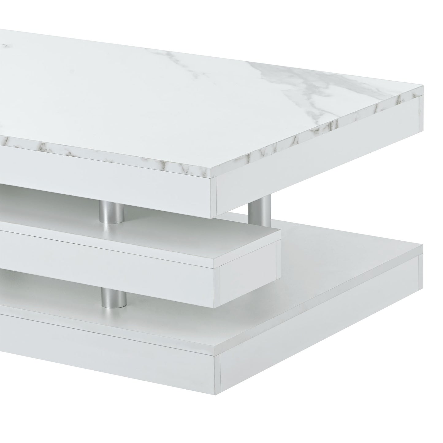 White Minimalist 2-Tier Coffee Table with Glossy Surface