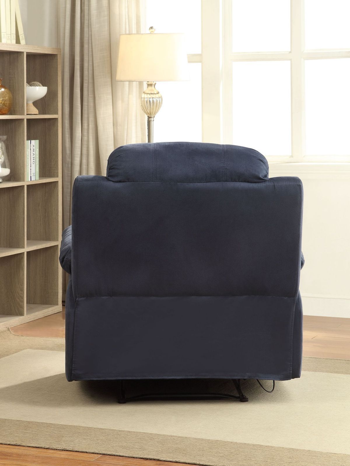 Blue Microfiber Motion Recliner with External Latch Handle