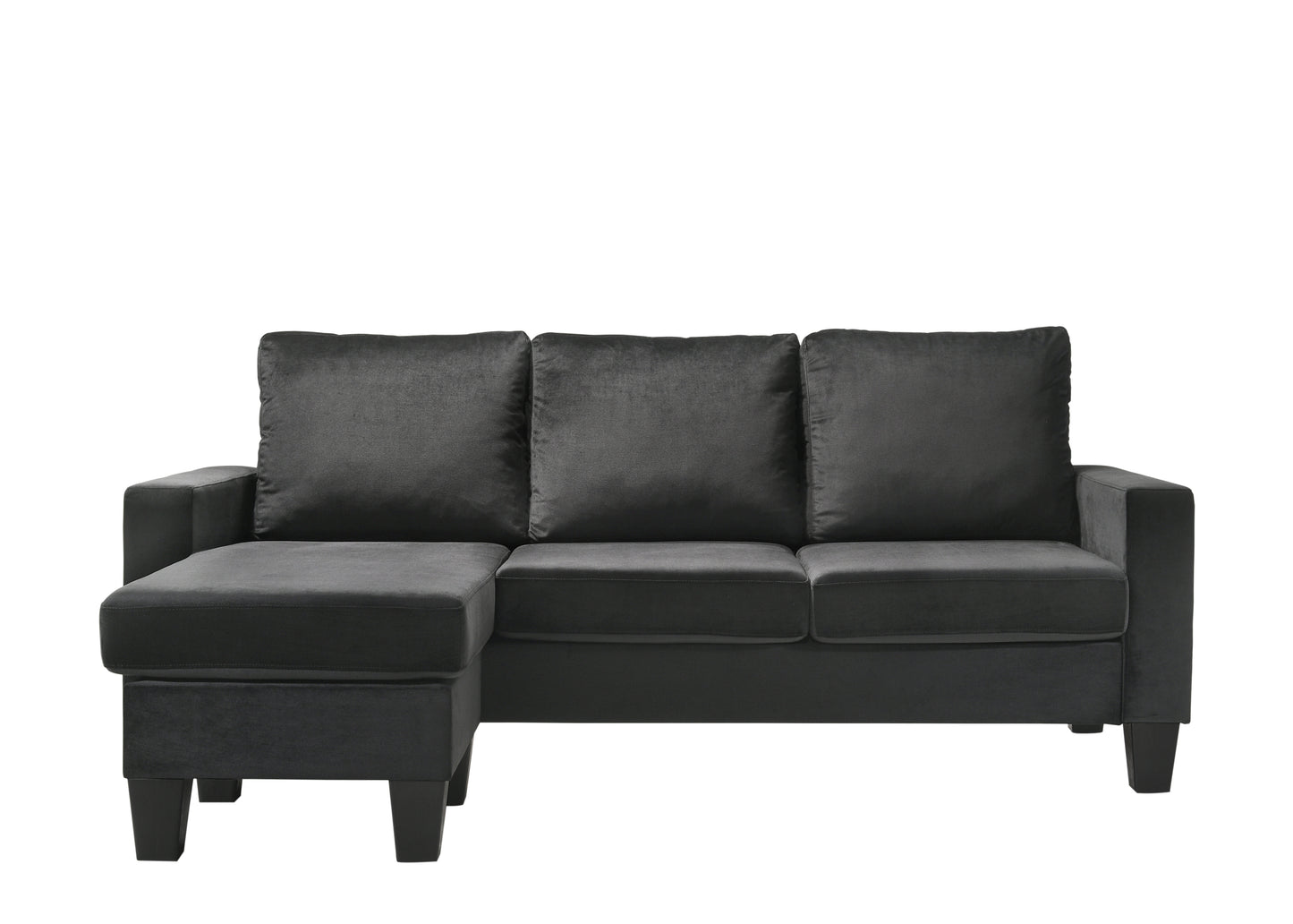 Black Velvet Sofa Chaise with Reversible Sectional