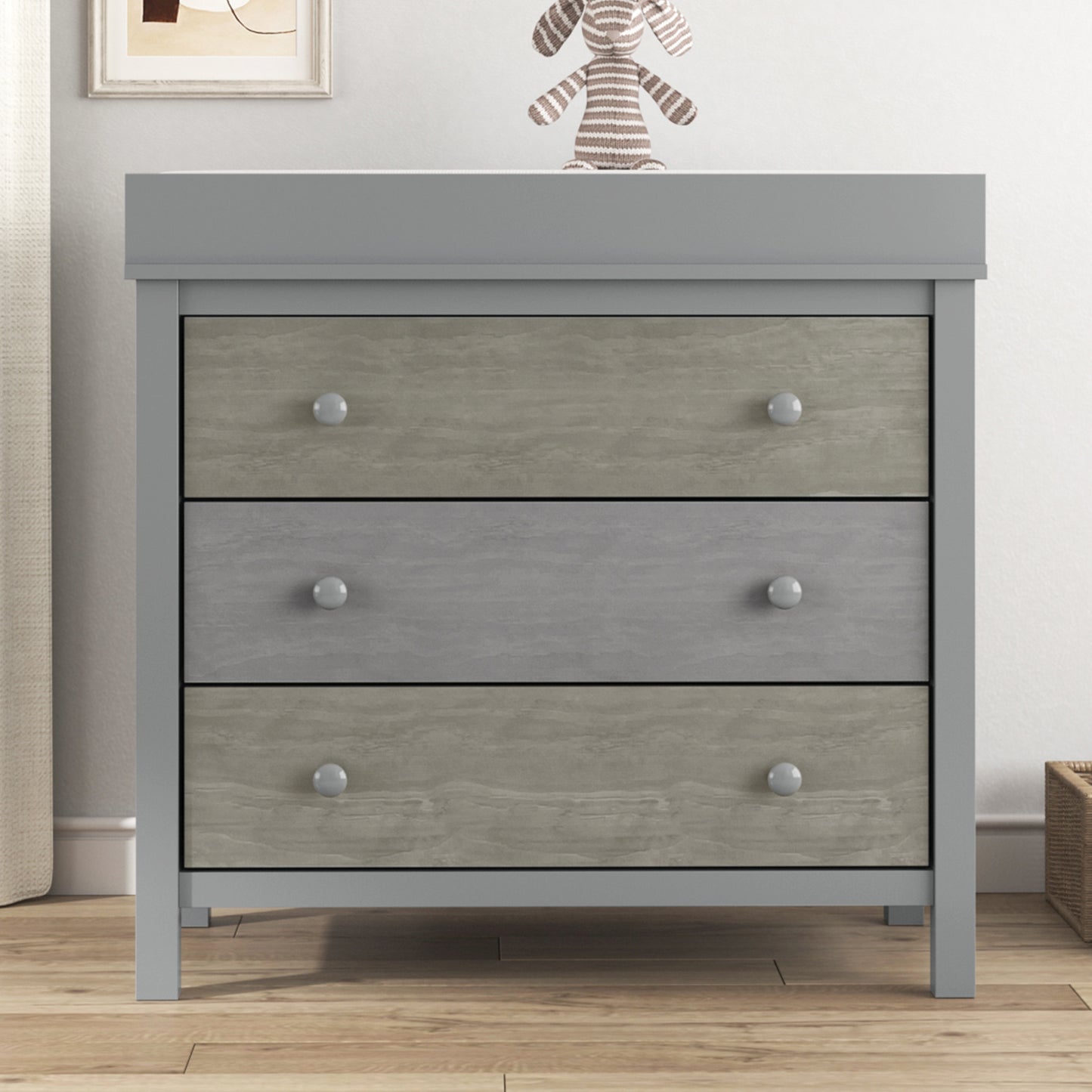 3-Drawer Changer Dresser with Removable Changing Tray in Gray