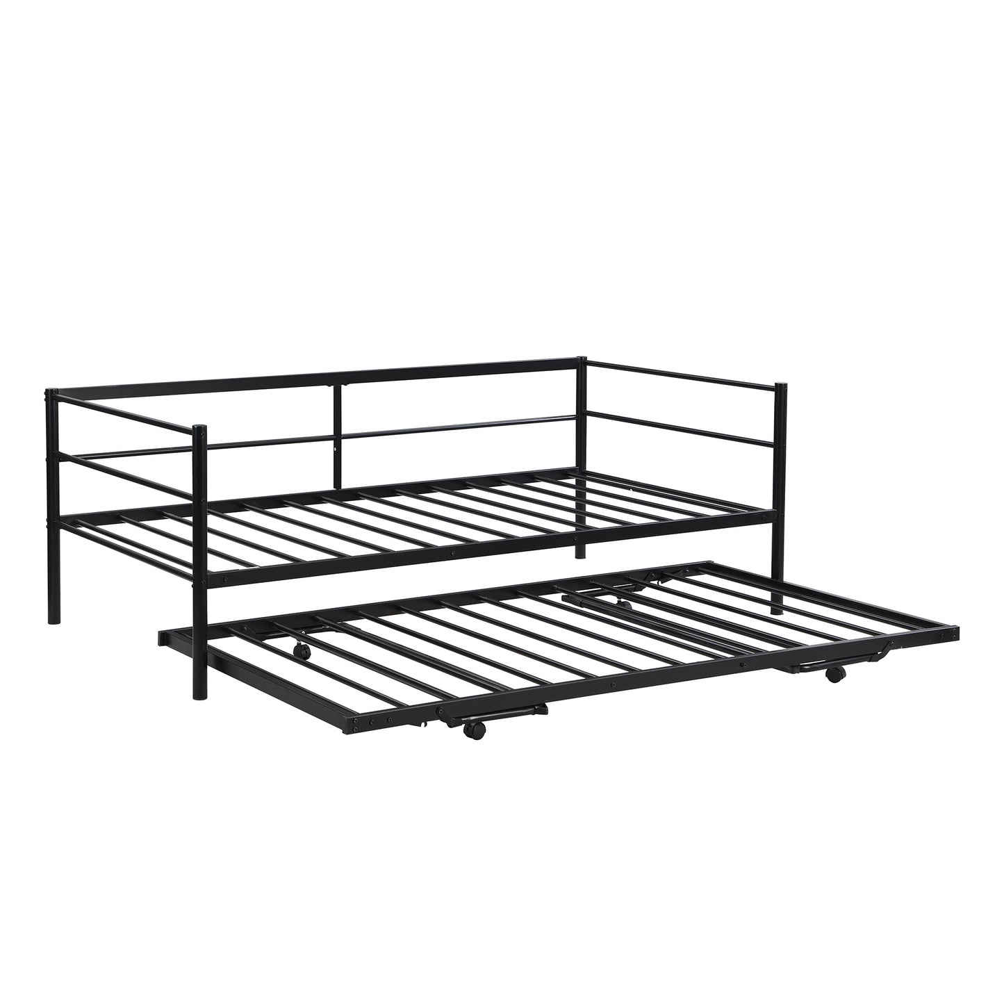 Twin Size Metal Daybed with Adjustable Trundle, Pop Up Trundle, Black