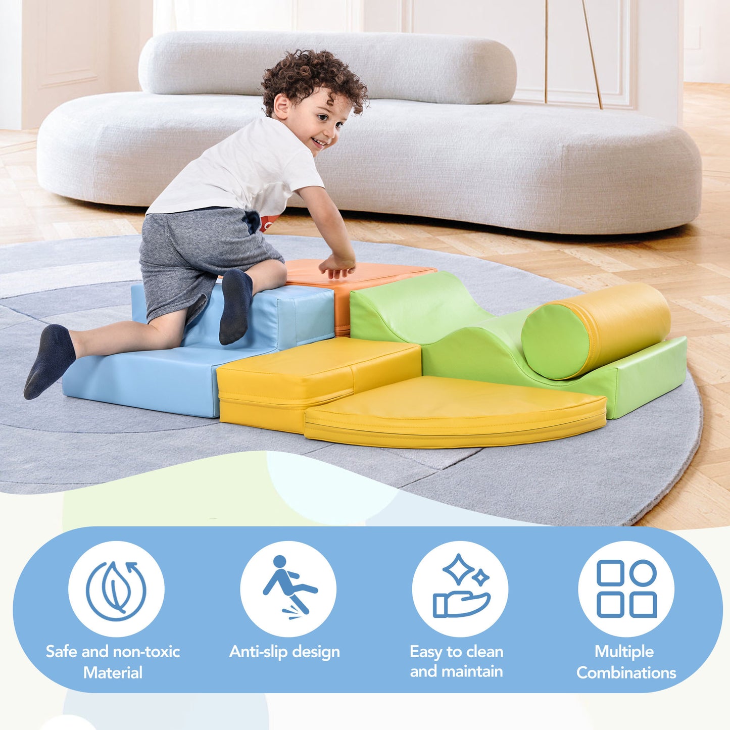 Soft Climb and Crawl Foam Playset 6 in 1, Soft Play Equipment Climb and Crawl Playground for Kids,Kids Crawling and Climbing Indoor Active Play Structure