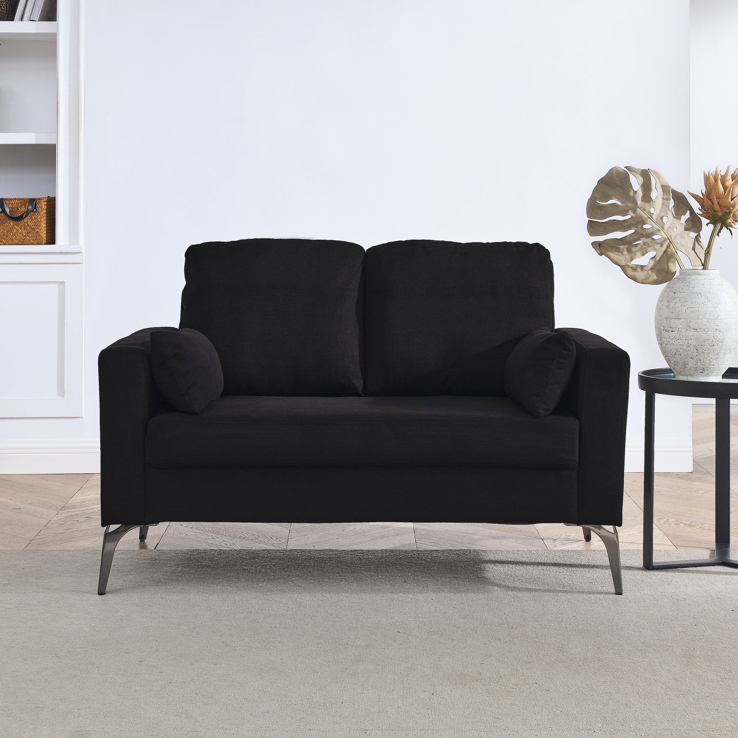 3-Piece Corduroy Black Living Room Sofa Set with Loveseat and Chair