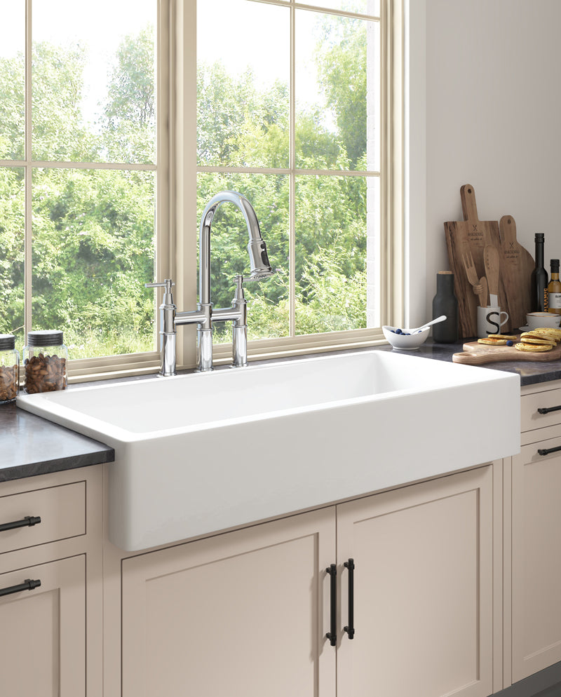 Elegant 37 White Farmhouse Kitchen Sink with Single Bowl Design