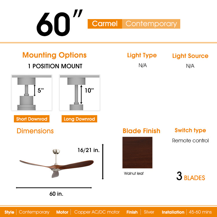 Elegant 60 Inch Indoor Ceiling Fan With 6 Speed Remote Control And Solid Wood Blades For Living Room