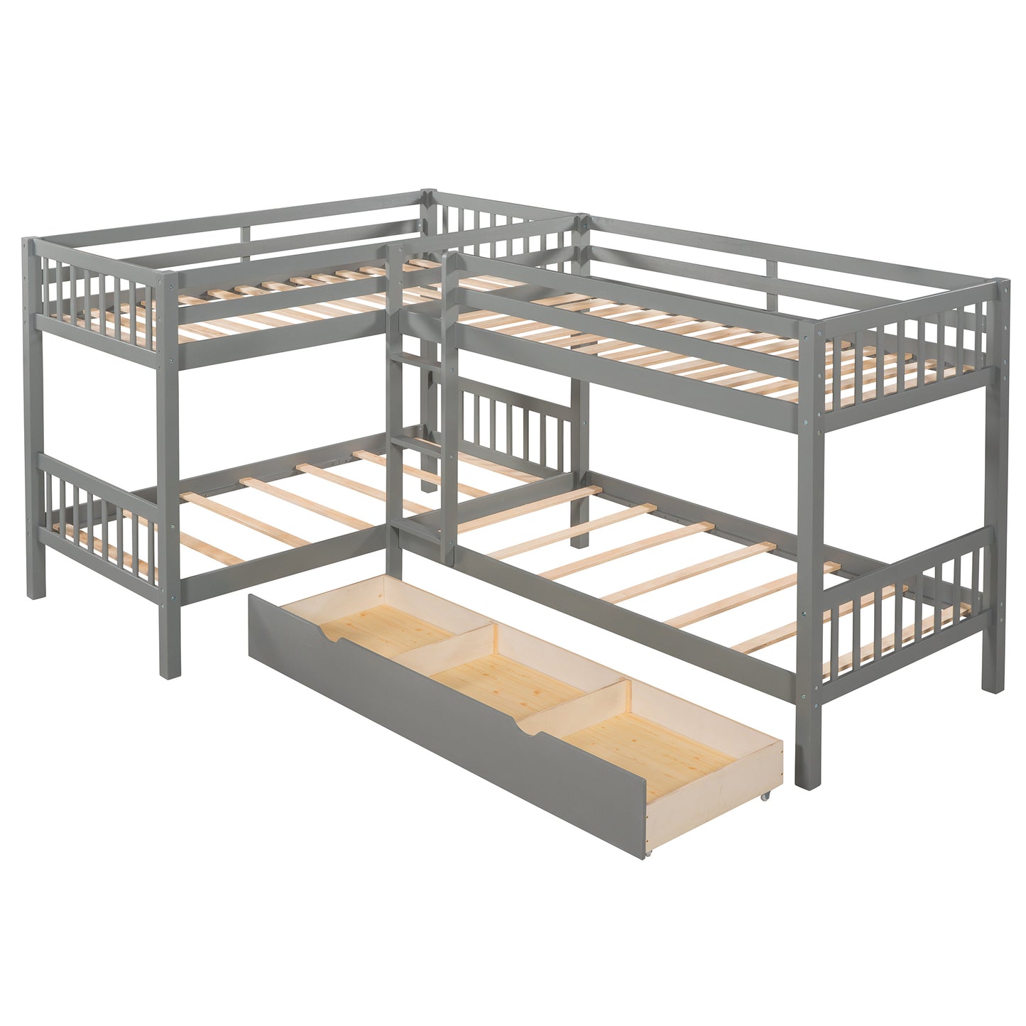 Gray Twin L-Shaped Bunk Bed with Storage Drawers for Space Optimization