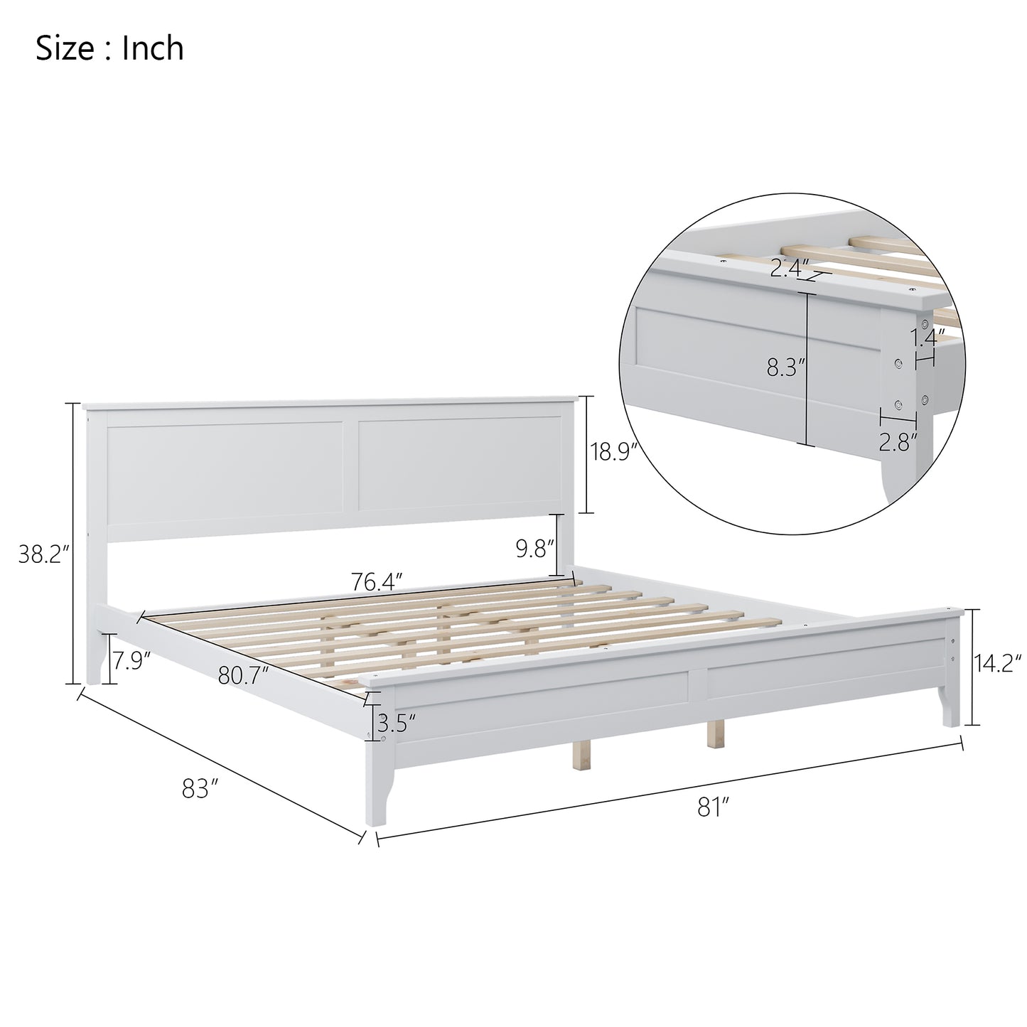 Modern White Solid Wood King Platform Bed