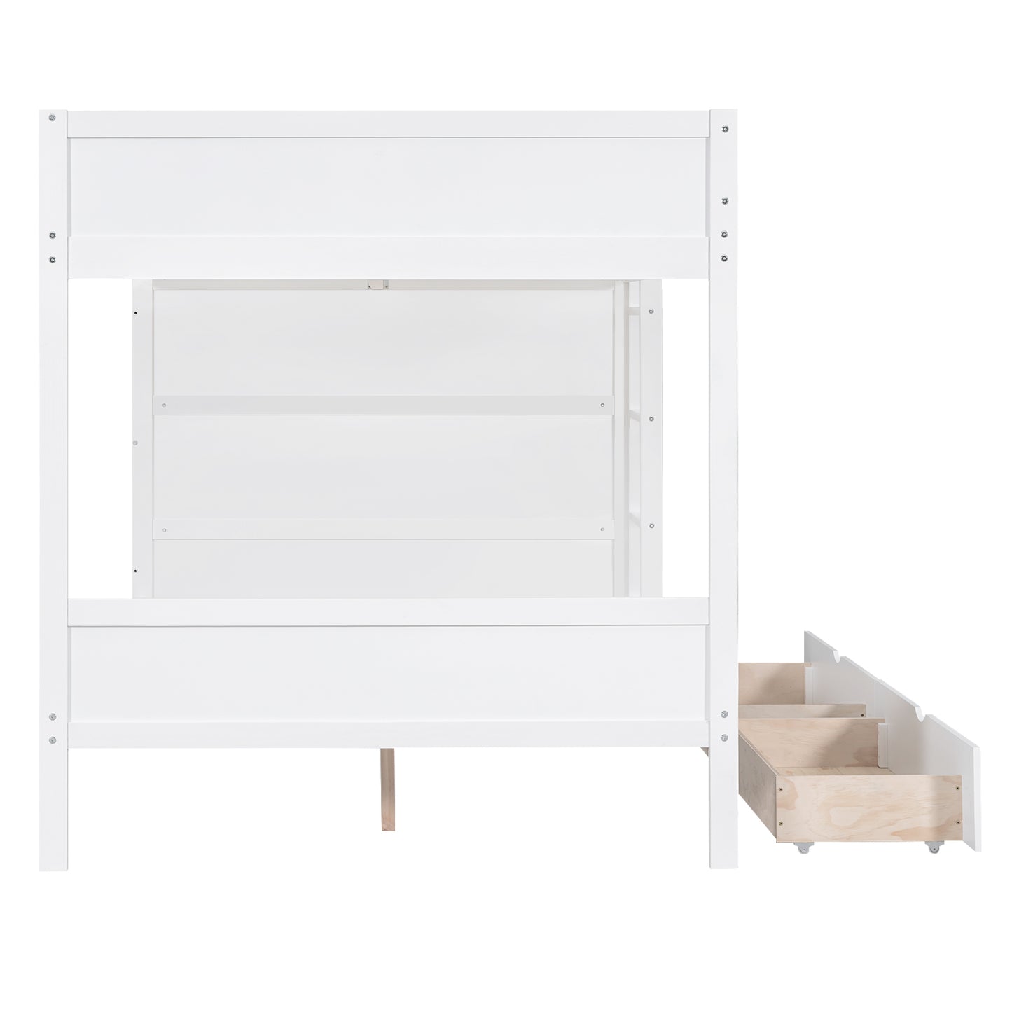 White Full over Full Bunk Bed with Bonus Storage and Multi-layer Cabinet