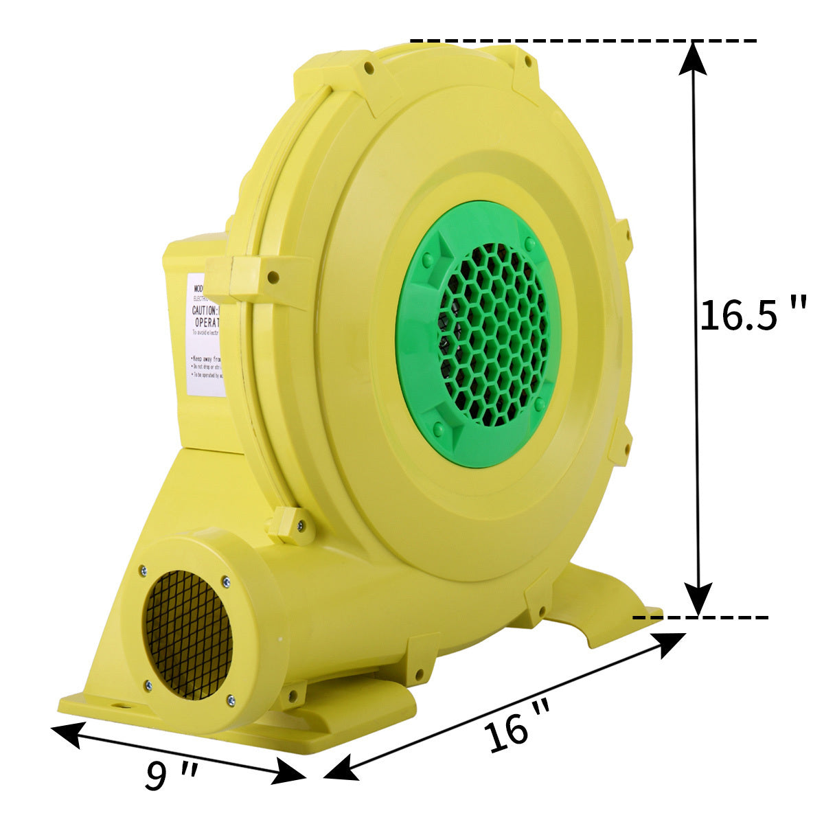 680 W Air Blower, Pump Fan for Inflatable Bounce Castle, Water Slides, Safe, Portable - Yellow and Green