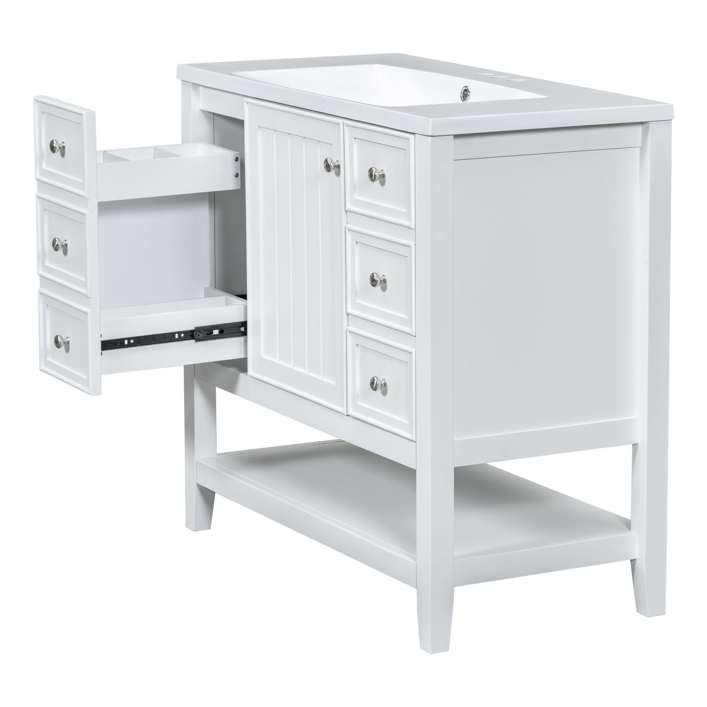 36" Bathroom Vanity with Sink Combo, One Cabinet and Three Drawers, Solid Wood and MDF Board, White