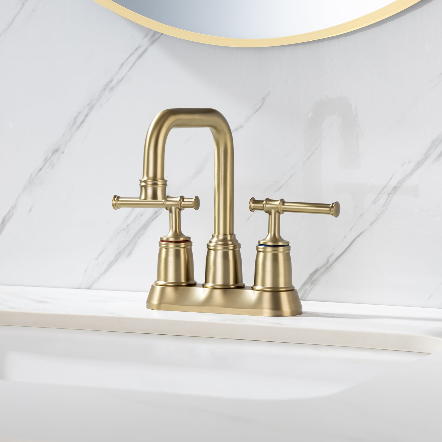 Two-Handle Bathroom Vanity Faucet with Lift Rod Drain Assembly