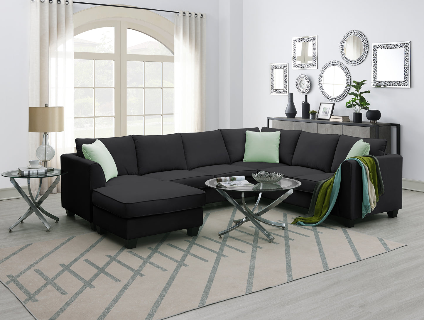 Upgrade Your Living Space with a Luxurious 7-Seat Modular Sectional Sofa Set, Black