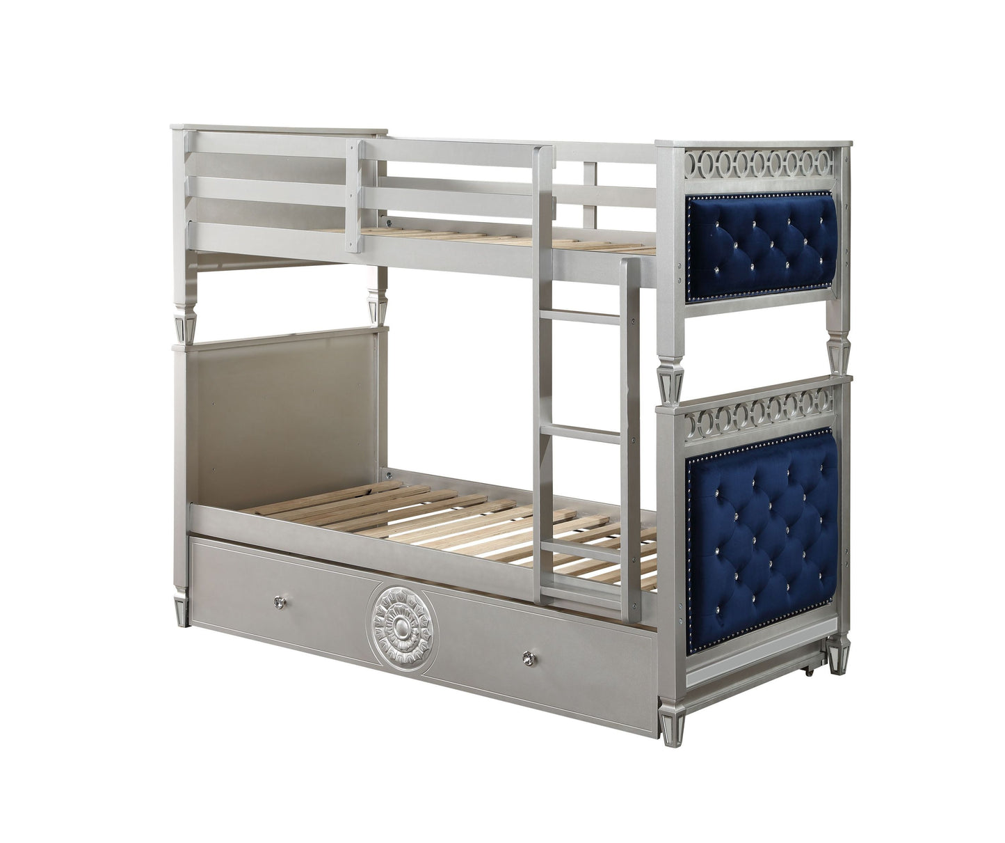 Royal Blue Velvet Bunk Bed with Twin Trundle