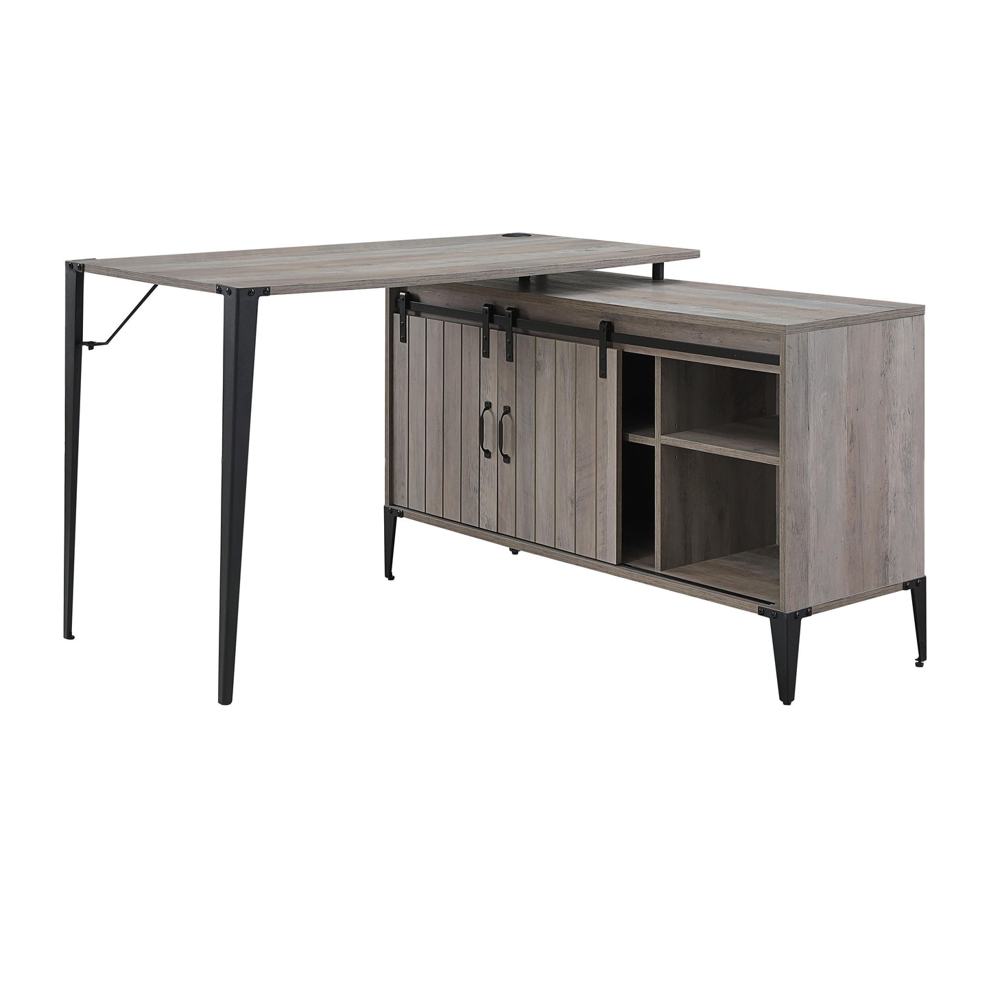 Zakwani Industrial Style Writing Desk with USB Ports, Gray Oak & Black Finish