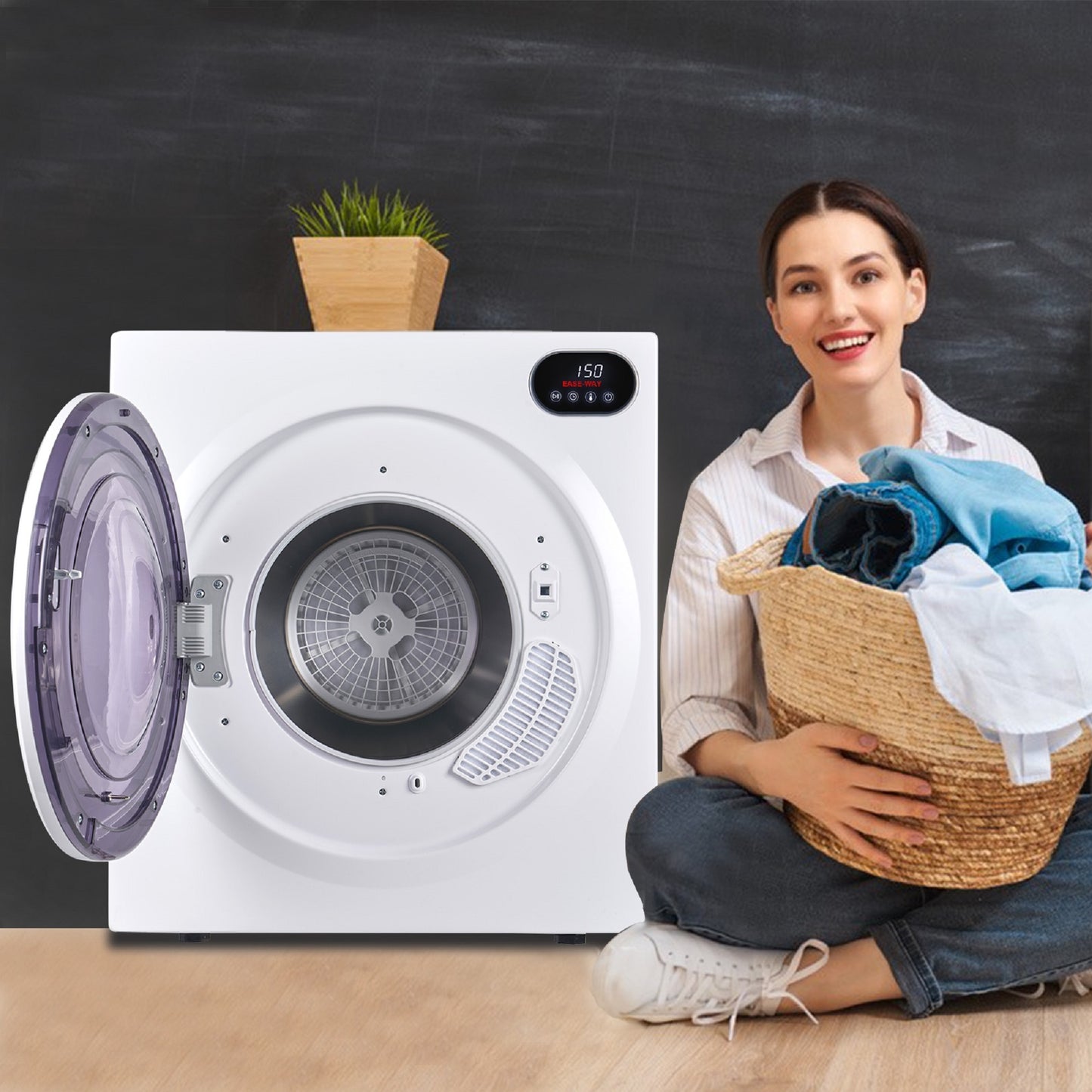 EASE-WAY Portable Clothes Dryer, 13.2 lbs Front Loading Portable Tumble Laundry Dryer with Screen Control Panel, Clothes Dryer Machine with Variety Drying Modes, White