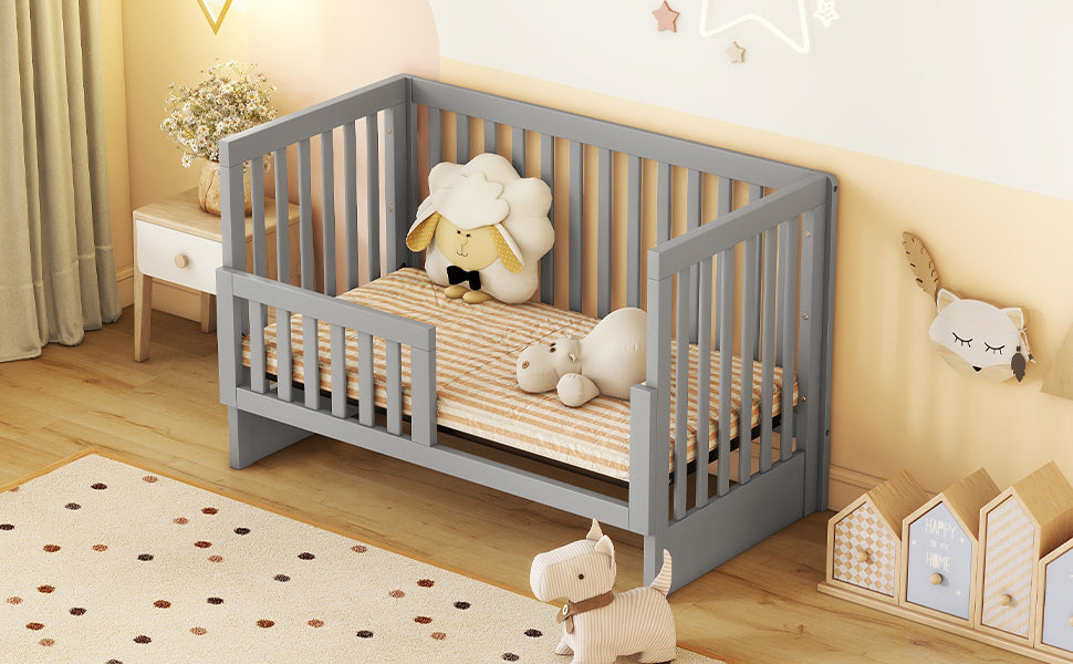 Convertible Crib with Changing Table, Gray