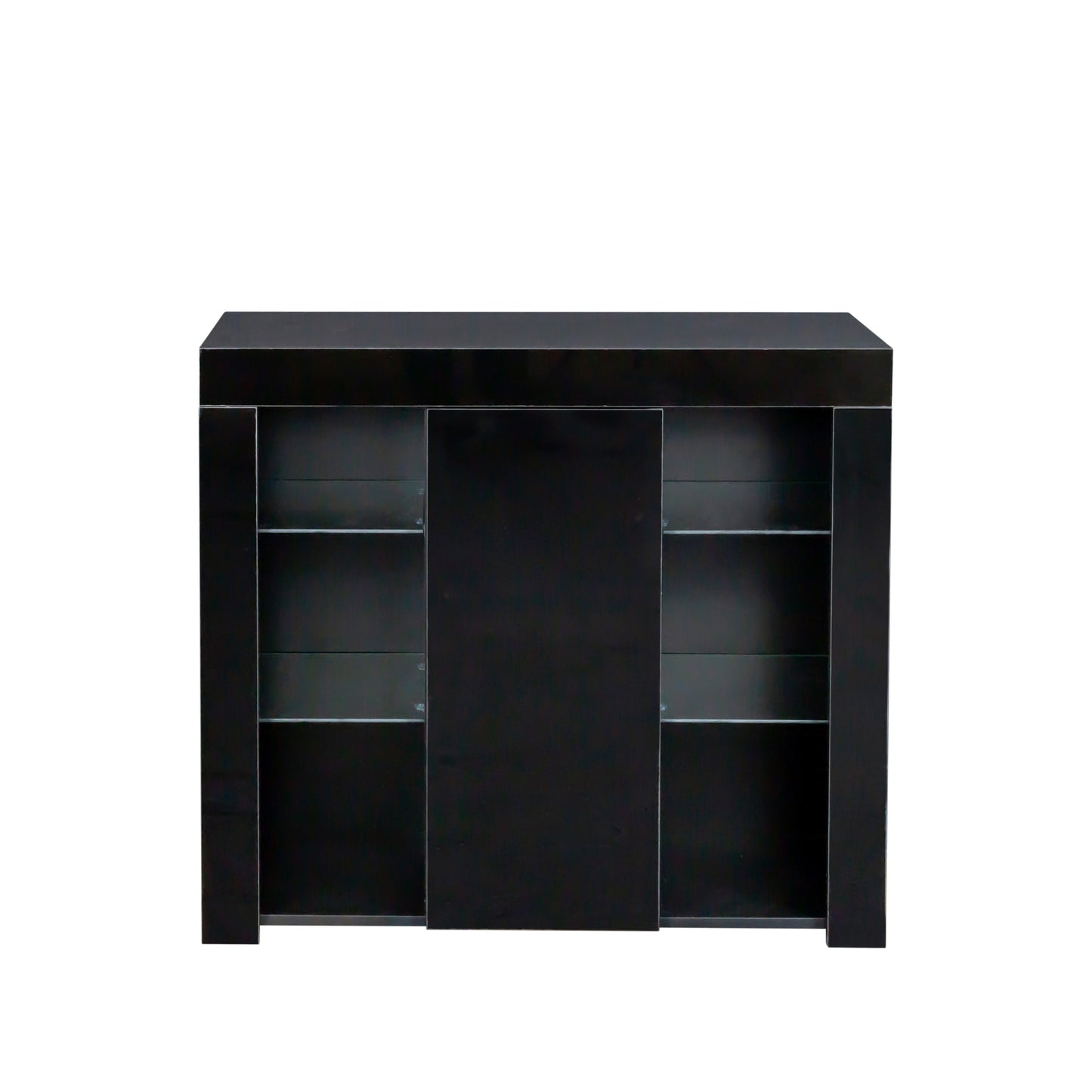 LED Lighted Black High Gloss Sideboard Storage Cabinet with Multifunctional Design