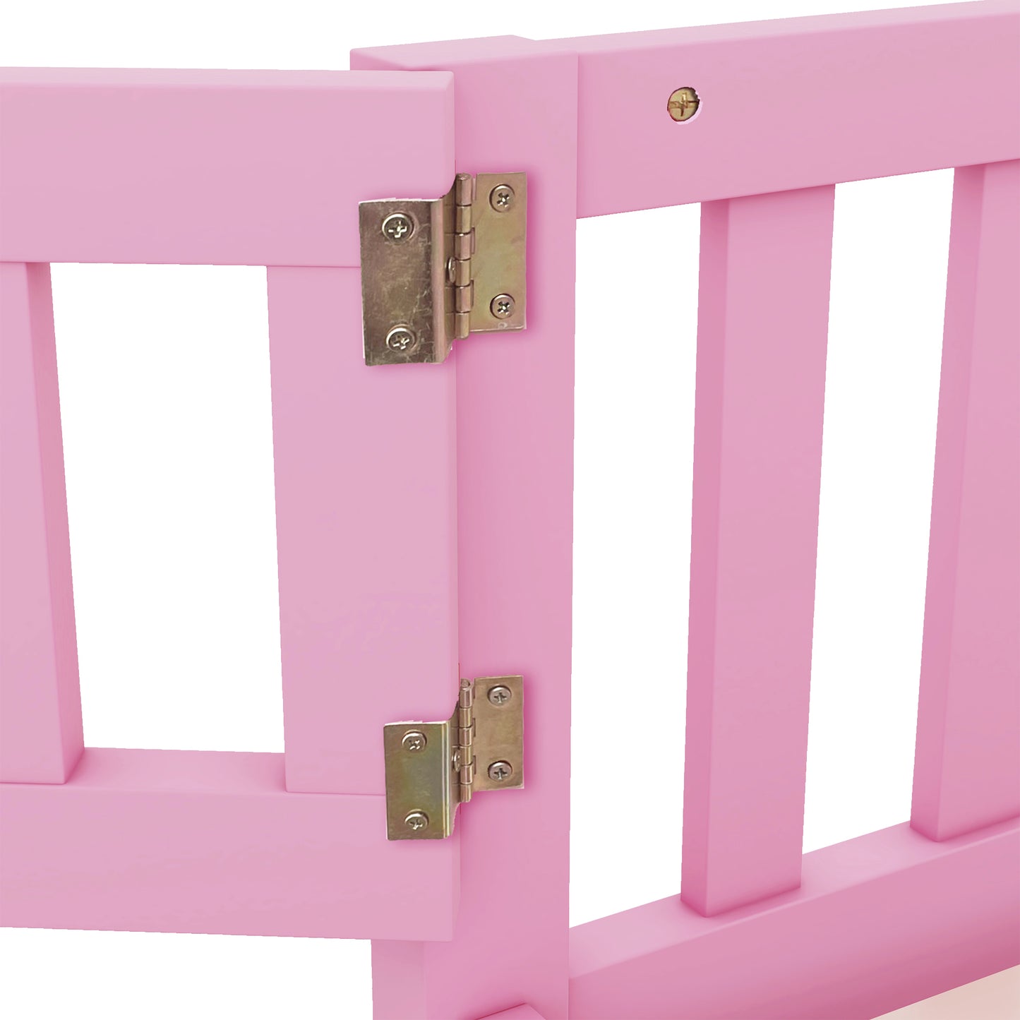 Queen Size Bed Floor Bed with Safety Guardrails and Door for Kids, Pink