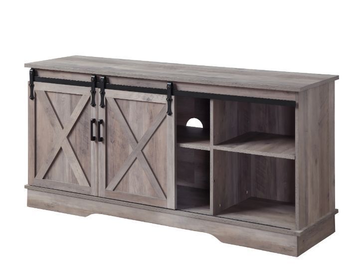 Gray Finish Bennet TV Stand with Sliding Barn Doors