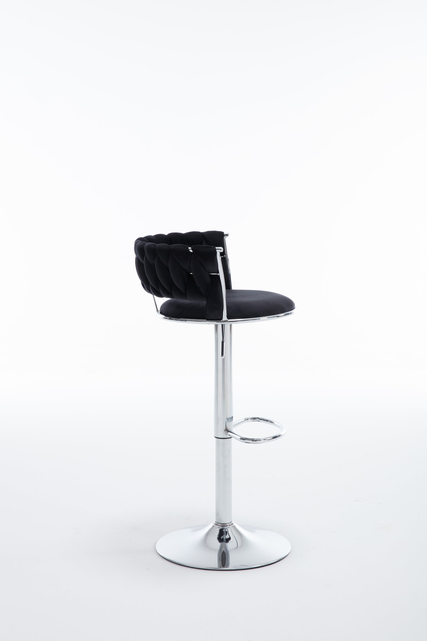 Set of 2  Bar Stools,with Chrome Footrest and Base Swivel Height Adjustable Mechanical Lifting Velvet + Bar Stool-BLACK