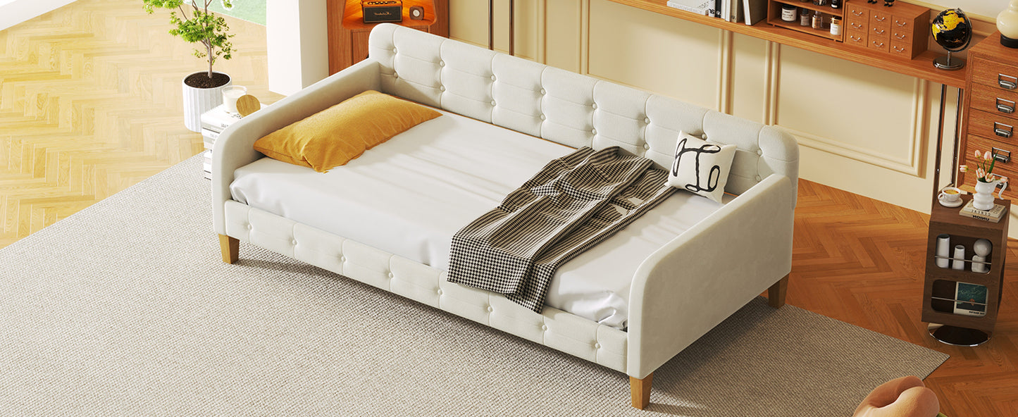 Twin Size Upholstered Daybed with 4 Support Legs, White