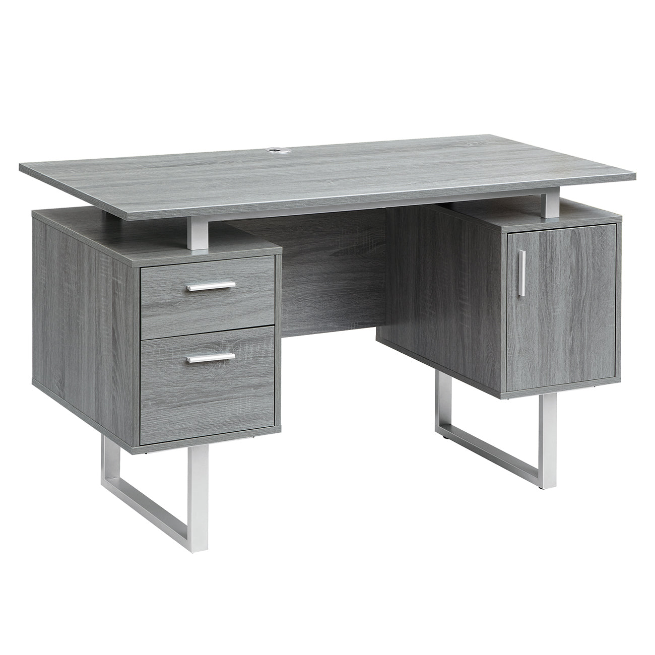 Sleek Grey Office Desk with Ample Storage