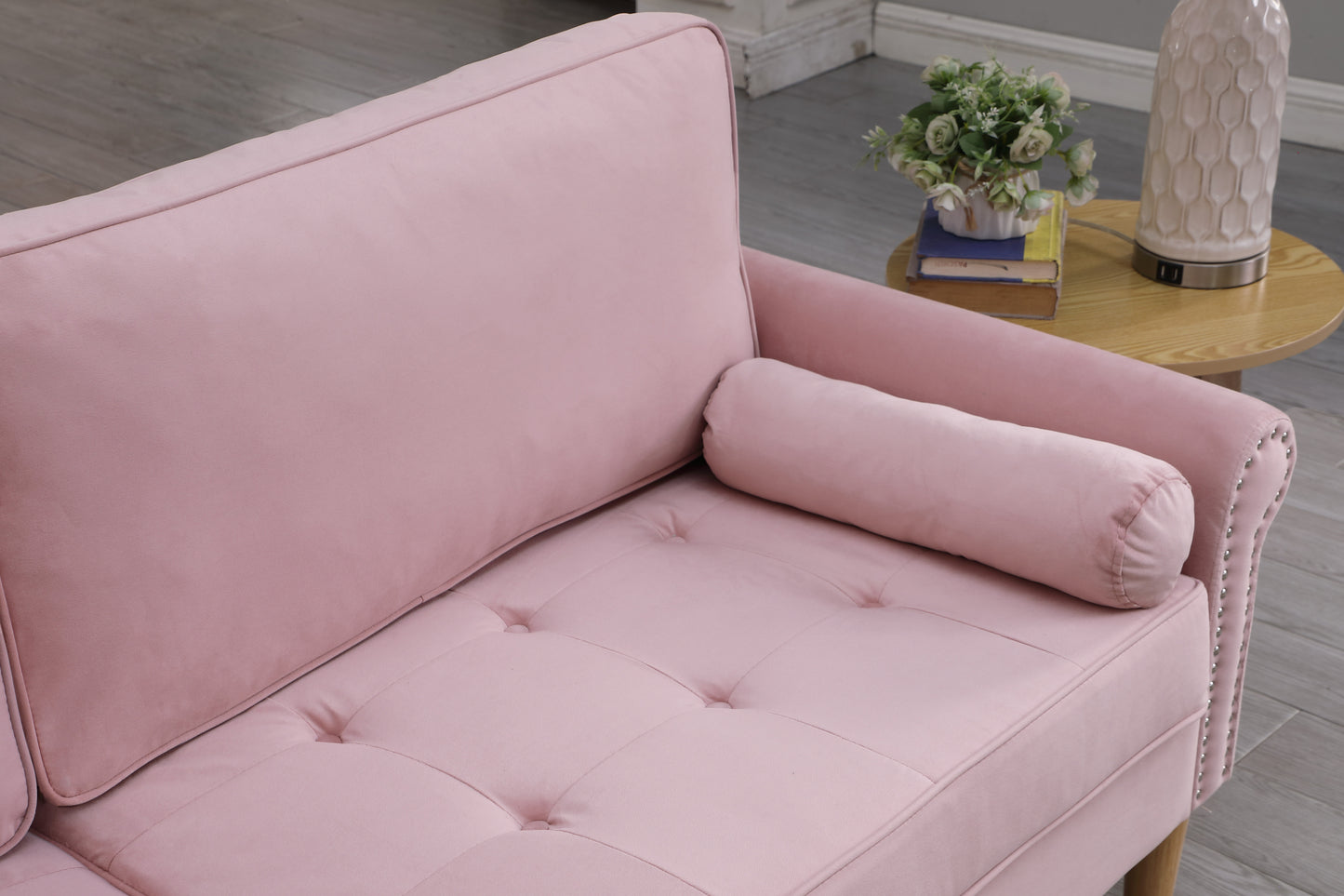 Living Room Sofa,3-Seater Sofa , with  Copper Nail on Arms ,Three Pillow,Pink