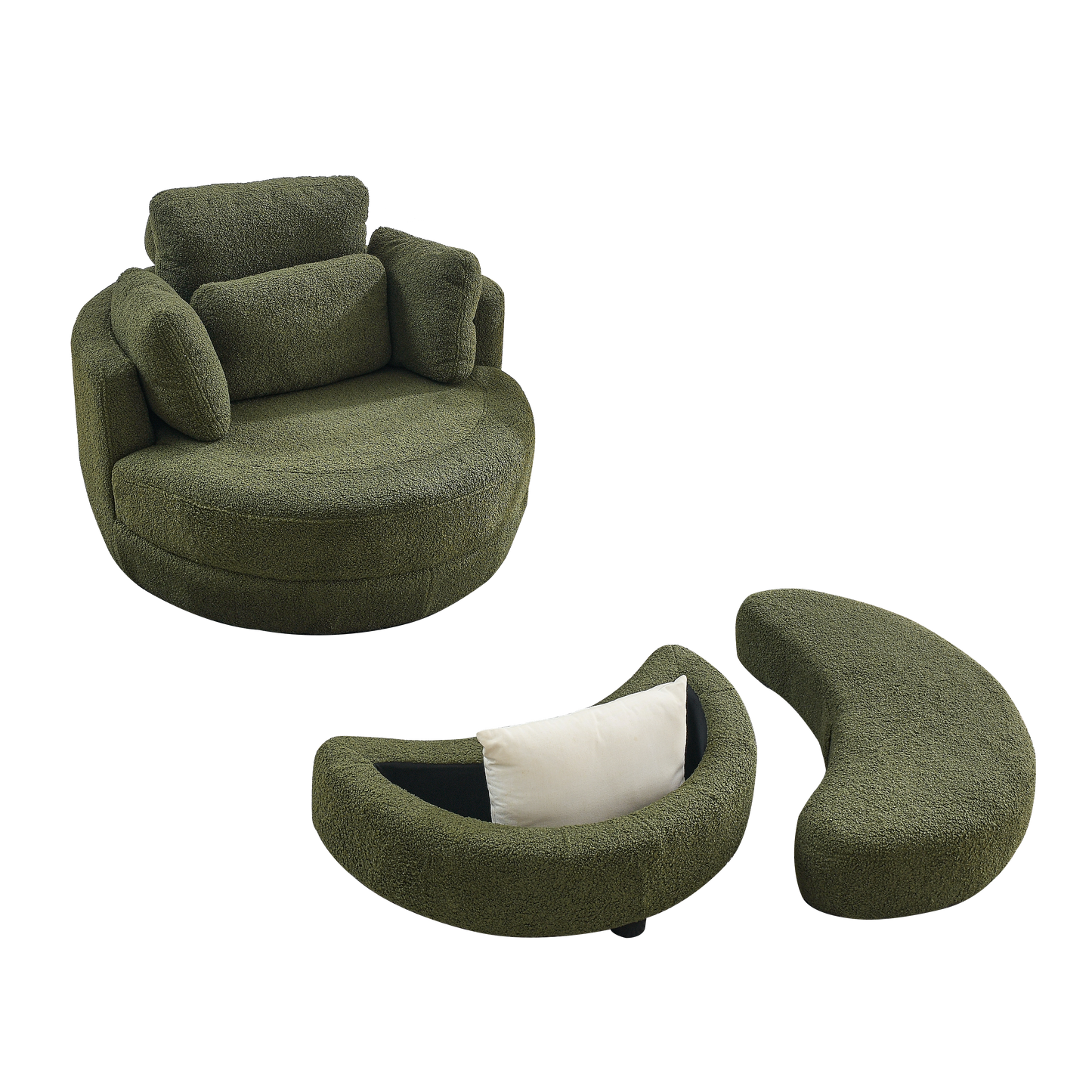 Oversized Swivel Chair with Ottoman and Pillows