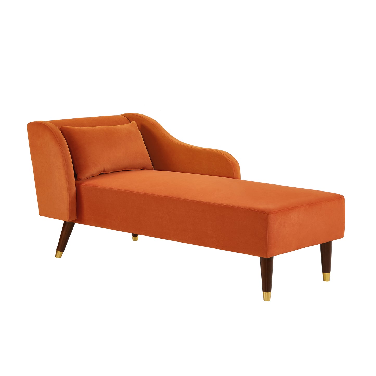 Modern Chaise Lounge Chair Velvet Upholstery (Orange)