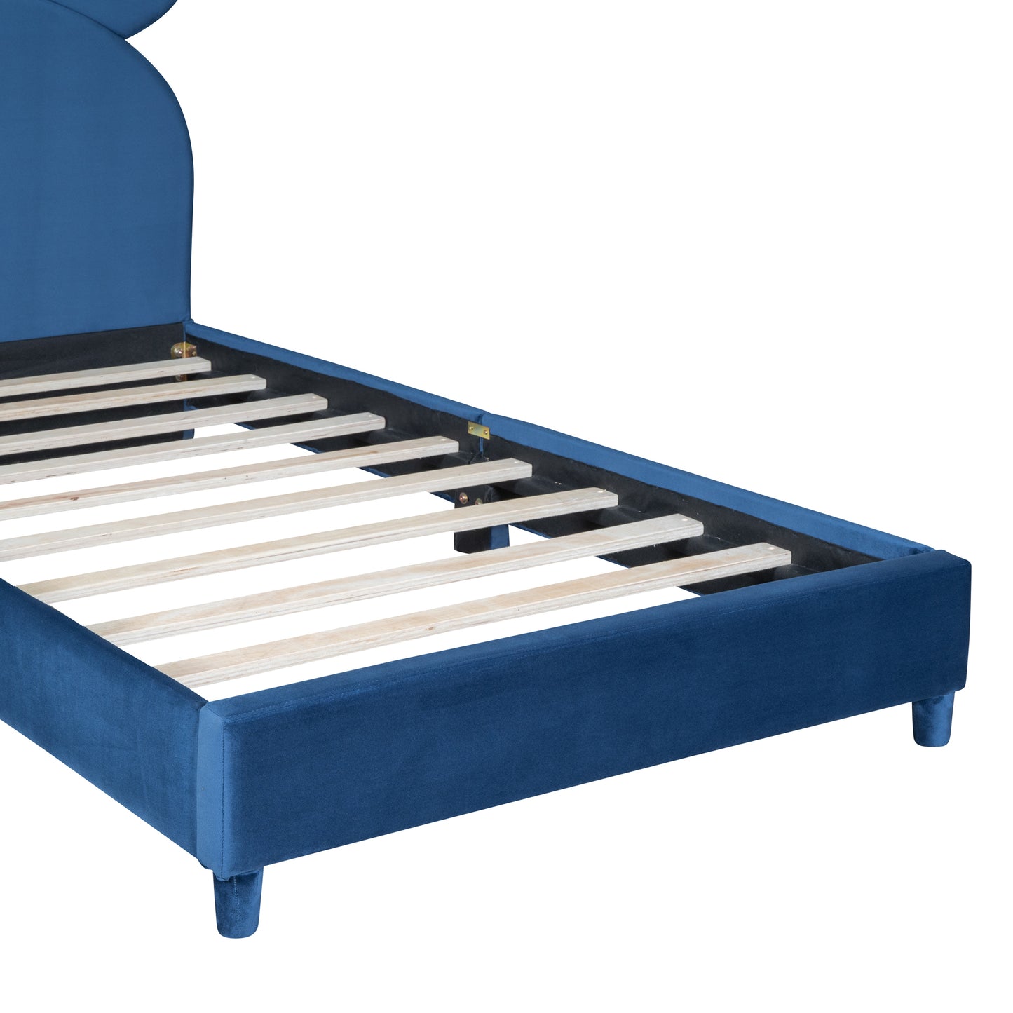 Twin Size Upholstered Platform Bed with Bear Ear Shaped Headboard, Blue