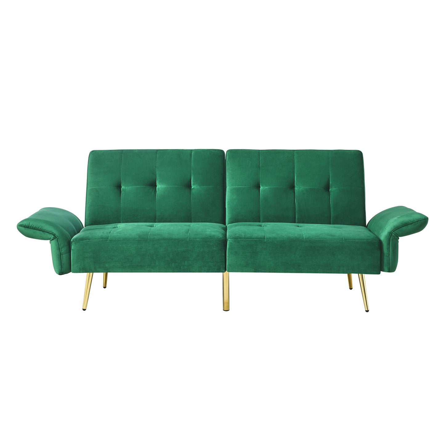 Luxurious Italian Velvet Sofa Bed with Armrest Storage, Green 280g Velvet