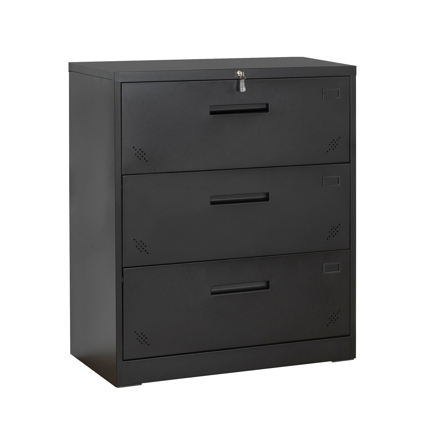 Steel 3-Drawer Lockable Lateral Filing Cabinet for Legal/Letter A4 Size, Black